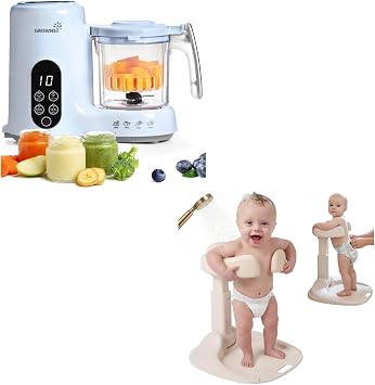 Grownsy Baby Food Maker with Steam Basket Blue & Baby Bath Stand for Infants and Toddlers 6-36 Months