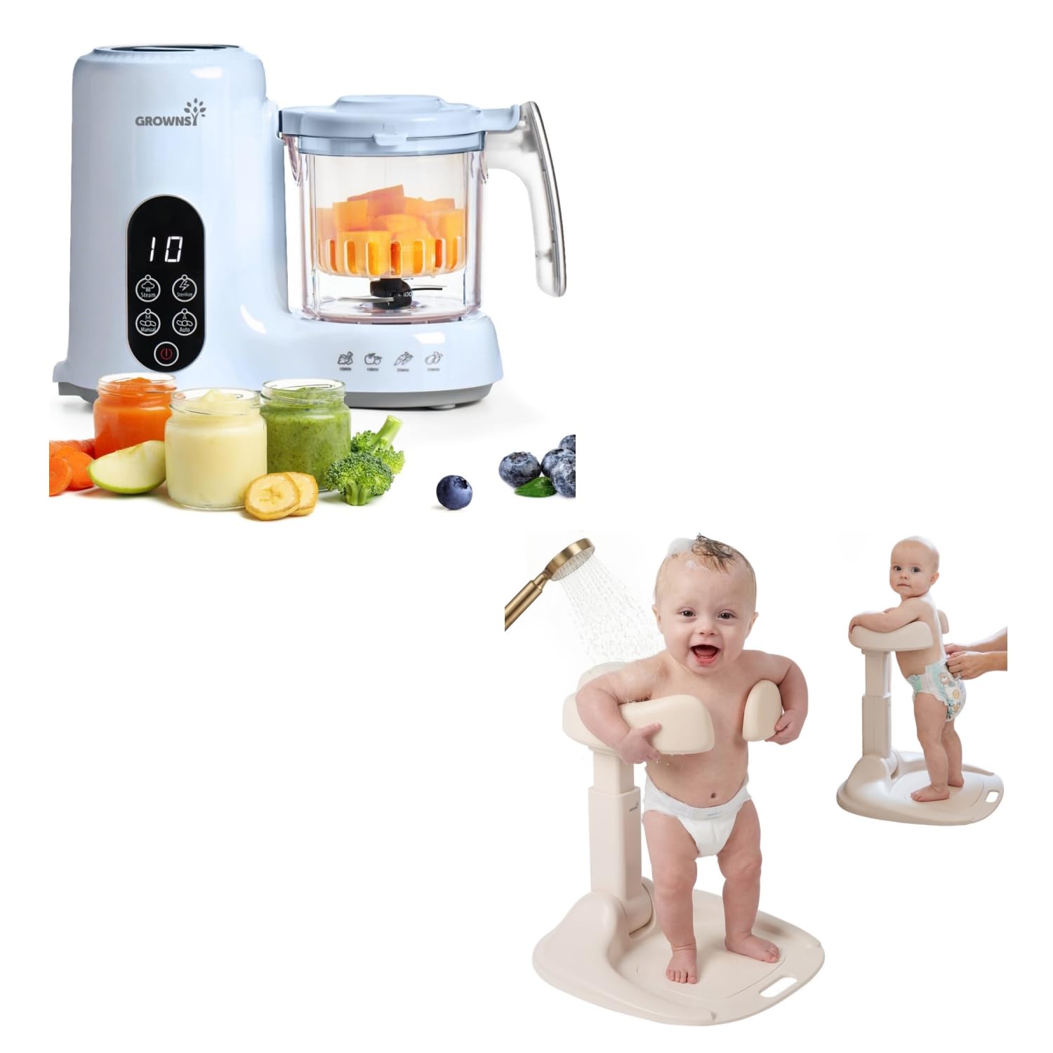 Grownsy Baby Food Maker with Steam Basket (Blue) & Baby Bath Stand for Infants and Toddle…