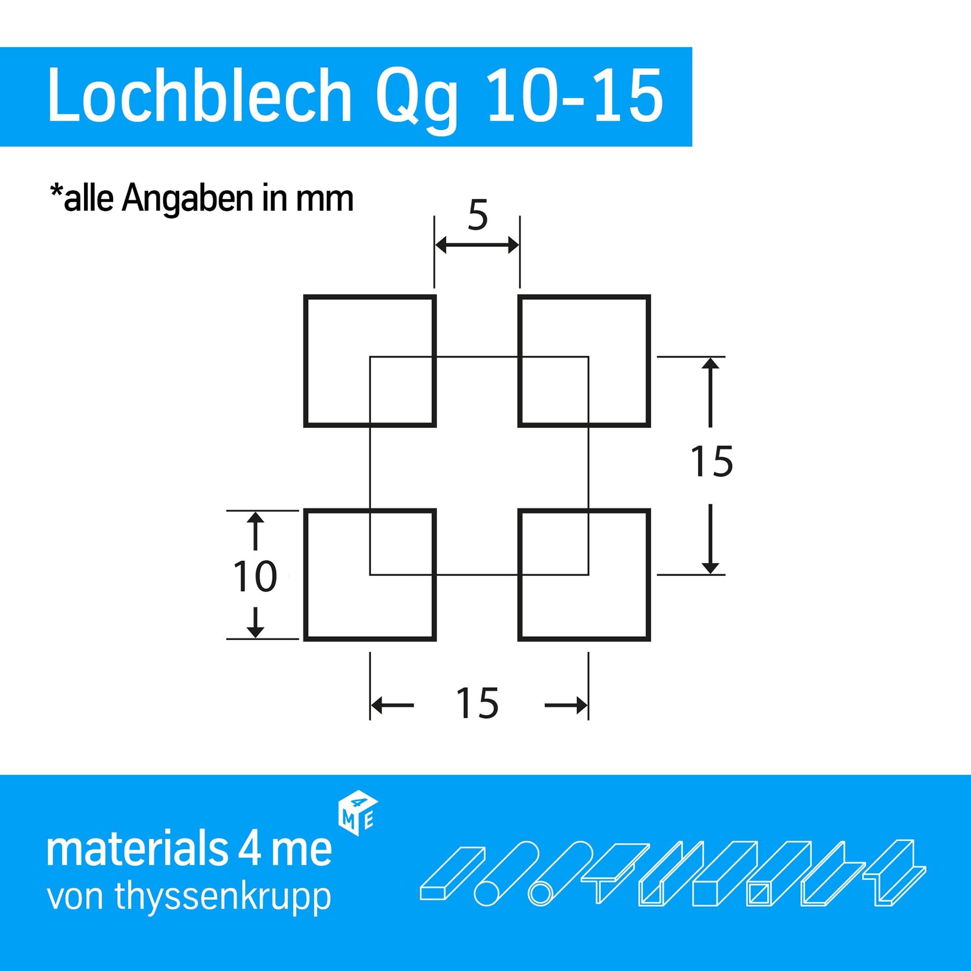 thyssenkrupp Lochblech Edelstahl RV3-5 V2A 1 mm (1500 x 500 mm) umlaufender Längs- und Stirnrand