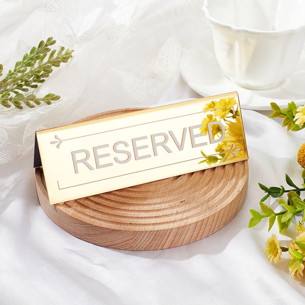OLYCRAFT 10 panneau de Table Réservé 15x5x4.5 cm en Acrylique pour Dessus de Table Réservé Panneau de Réservation de Siège Double Face pour Mariage Fête D'Anniversaire Réunion – Doré