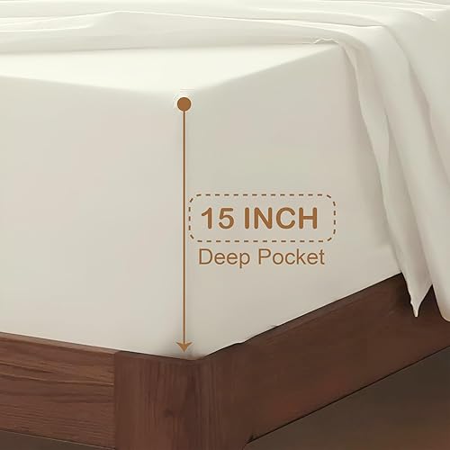 Miniatura 3 de Sábanas de agua tamaño King de 600 hilos, 100% algodón de 15 pulgadas, bolsillos profundos, juego de sábanas de agua adjuntas, 4 piezas, cama de