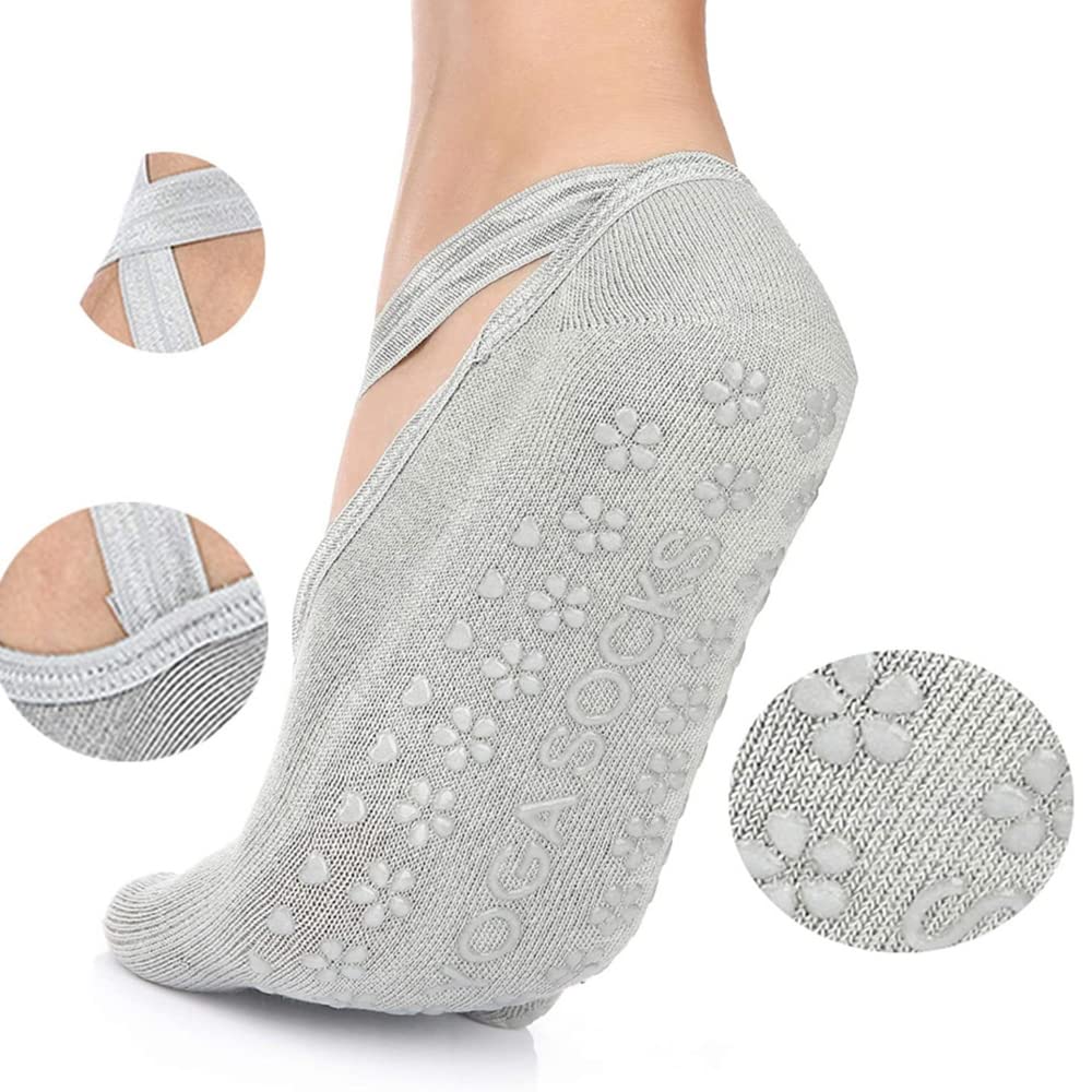 4Paires De Chaussettes De Danse pour Femmes Filles Chaussettes De Yoga en Silicone Antidérapantes Pilates Barre Chaussettes De Danse Sportive Respirantes Chaussons en Coton