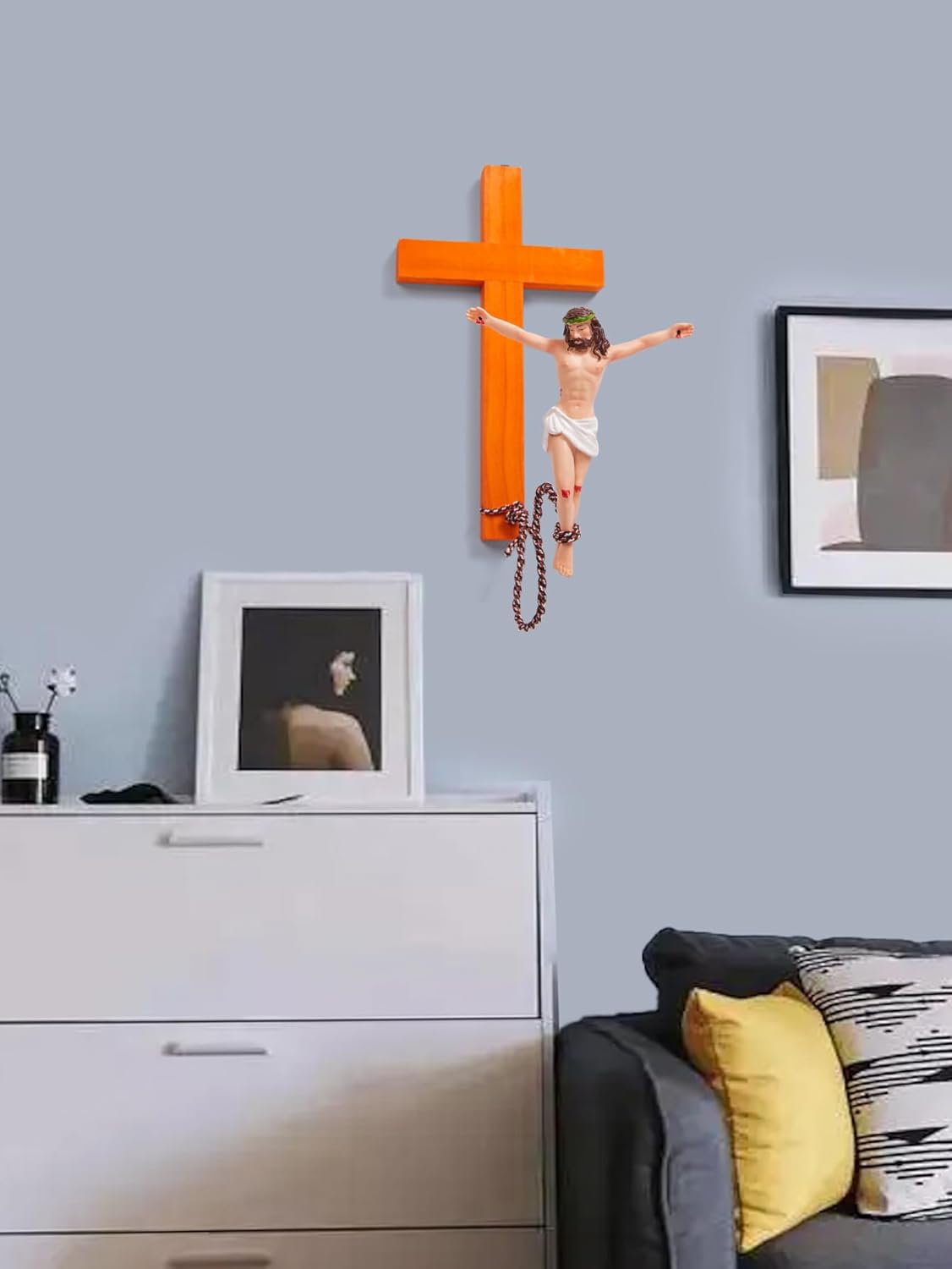 FEXCOFU BunJesus Crucifix,Bungee Jumping Jesus Wall Cross - Humorous Christian Gift for Friends and Family
