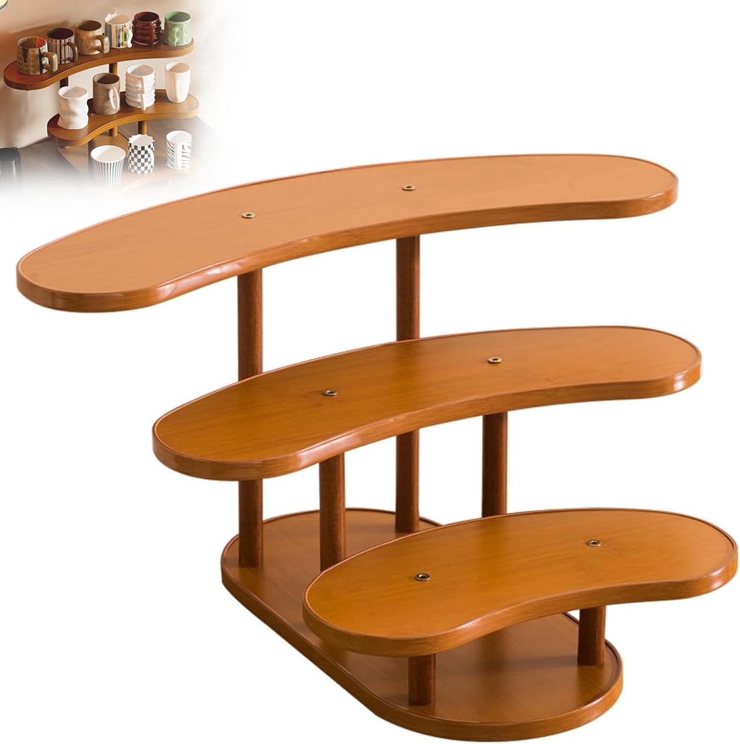 Wooden Display Organizer Stand, 3-Tier Wooden Storage Rack Space-Saving