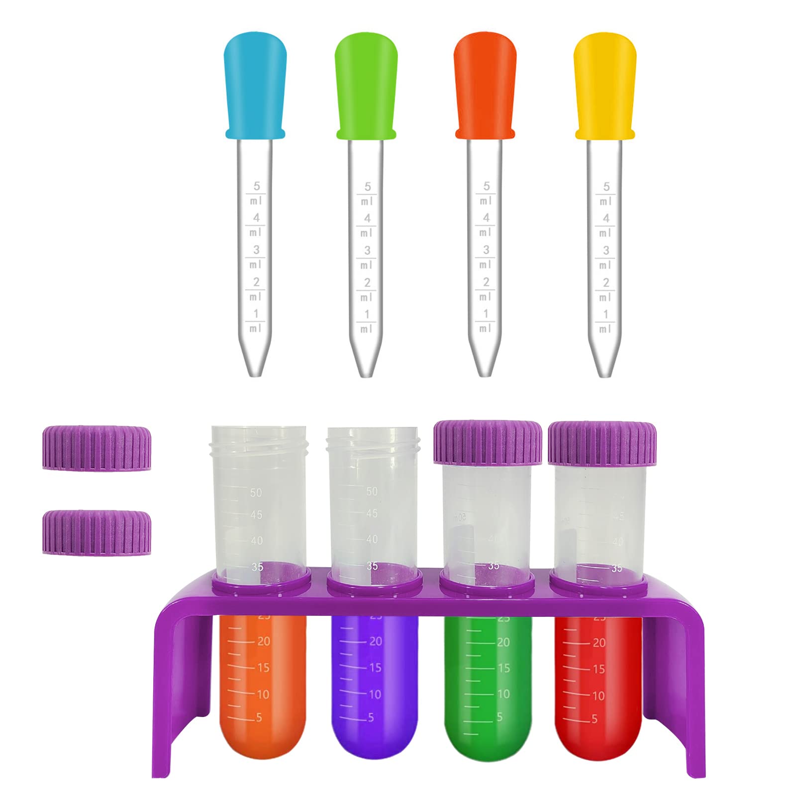EQLEF Test Tubes for Children, Large Plastic Tubes with Stand and Dropper Pipettes for Creative Science Experiments Kids Water Play Educational Toy Home Science Kits for Boys and Girls (Purple)