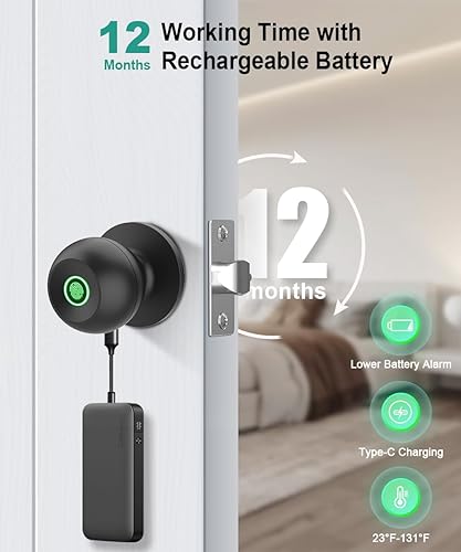 Miniatura 4 de Cerradura de puerta de huellas dactilares, perilla inteligente de puerta de huellas dactilares con cerradura, cerradura de puerta biométrica con