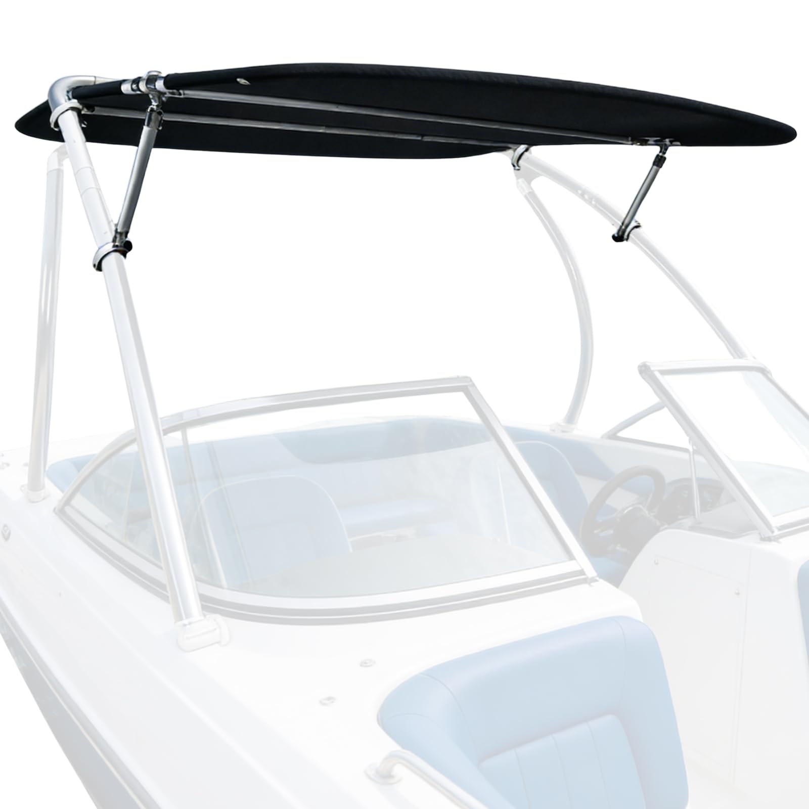 Photo 1 of Sunluway Universal Wakeboard Tower Boat Bimini Top, 600D Bimini Top Canvas, Frame, & Clamps, 60" L x 52” W, Boat Canopy for Most 2-2.5” Tubing Wake Towers on Bass Boats, Jon Boats, Pontoons & More