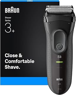 Braun Series 3+ - Afeitadora eléctrica con 3 cuchillas flexibles, potente MicroComb, maquinilla de afeitar en seco para hombre, fabricada en Alemania, 3000S, color gris