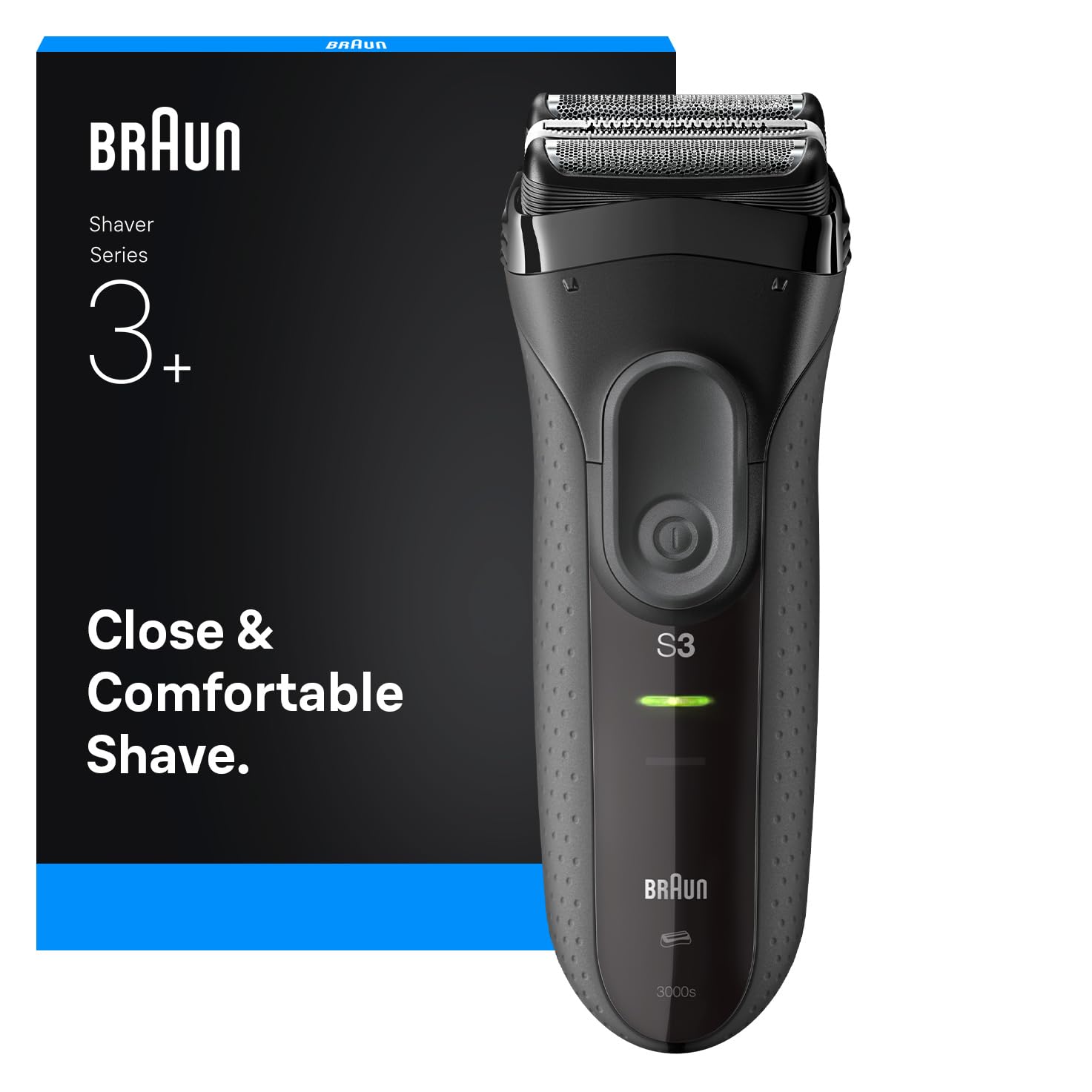 Braun Series 3+ - Afeitadora eléctrica con 3 cuchillas flexibles, potente MicroComb, maquinilla de afeitar en seco para hombre, fabricada en Alemania, 3000S, color gris