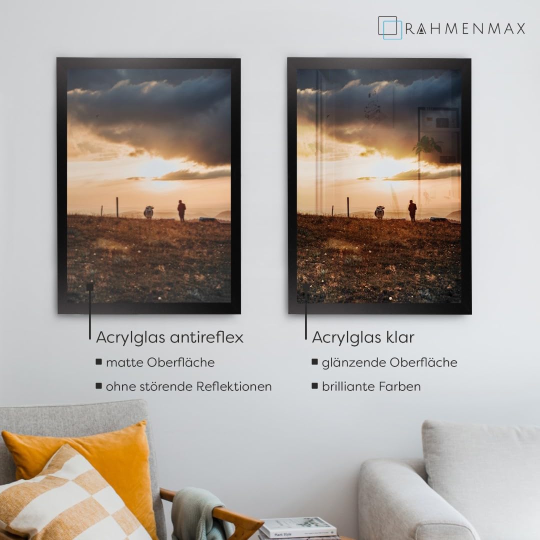 MDF Rahmen Skane für Bild 80x120cm Schwarz Matt mit Acrylglas