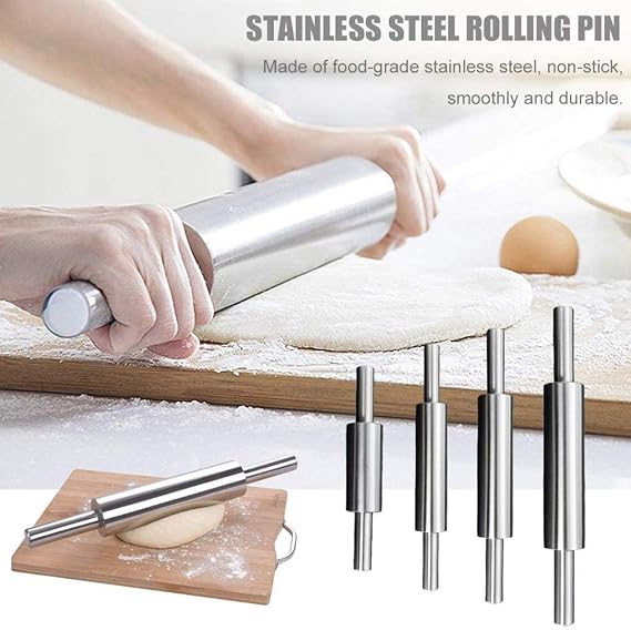 Professional Stainless Steel Rolling Pin, 43cm Stainless Steel Dough Roller, Nonstick Dough Rolling Pin for Baking Cookie Pie Pizza (3#)