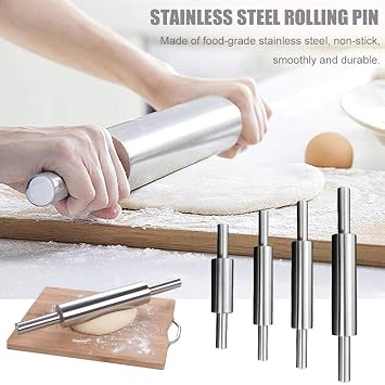 Professional Stainless Steel Rolling Pin, 43cm Stainless Steel Dough Roller, Nonstick Dough Rolling Pin for Baking Cookie Pie Pizza (3#)