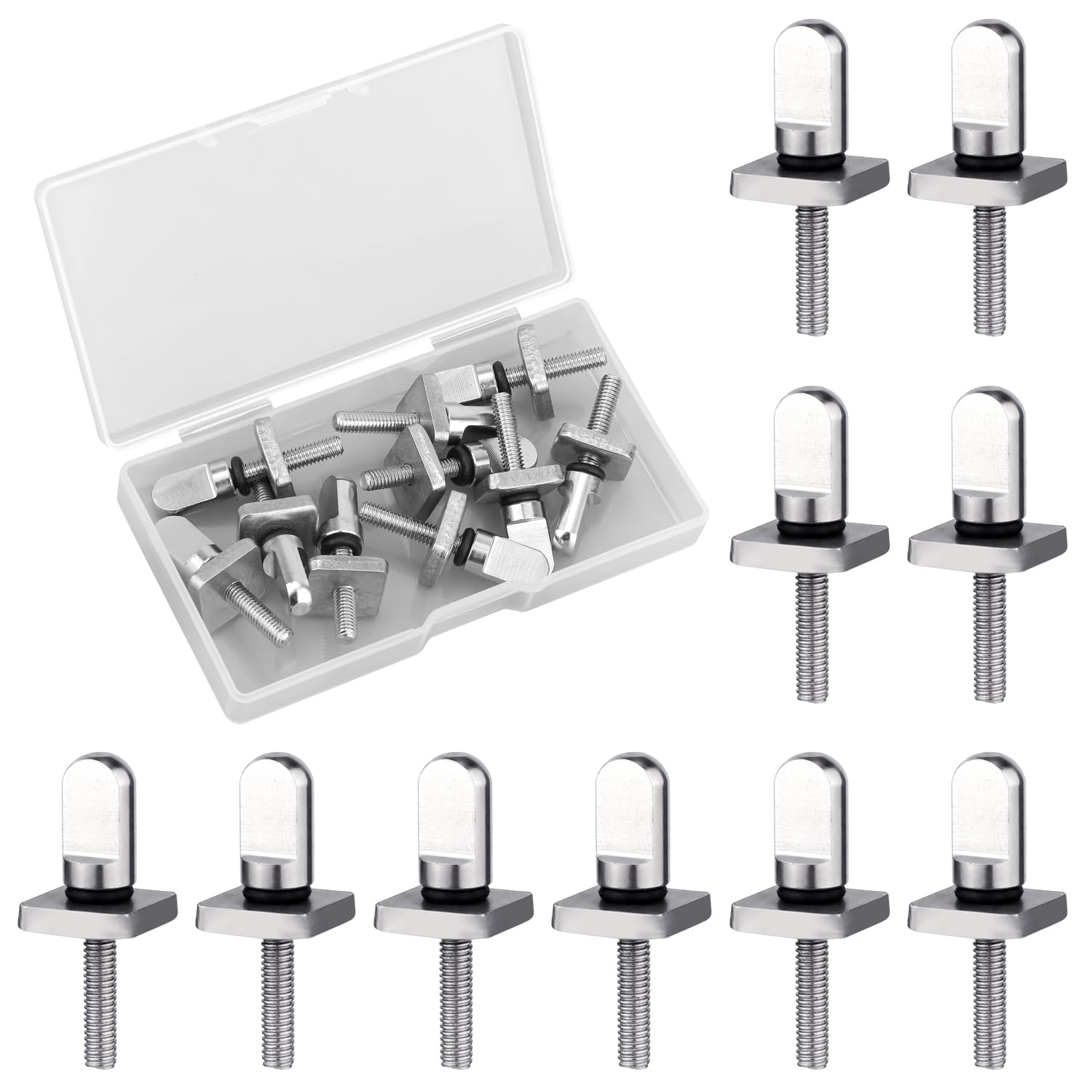 BOXOB 10pcs Surfboard Fin Screws, 316 Stainless Steel Paddle Board Fin Screw and Plate Surfboard Surfing Accessories with O-Rings for Surf Longboard & SUP