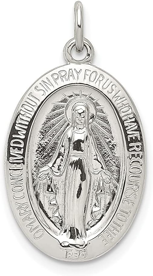 IceCarats925 Sterling Silver Our Lady of Miraculous Medal Blessed Virgin Mary Necklace Chain Pendant Charm
