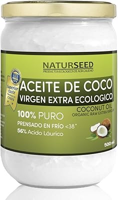 Naturseed Aceite de coco - Virgen Extra Organico, Ecologico - Puro, Natural - 500ml - Para el Cabello y El Cuerpo, Facial, Dientes , Bebes, Para Cocinar - Masaje con Aceites Esenciales - Ebook Gratis