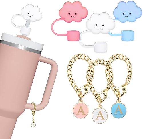 3 tapas de paja en forma de nube de 0.394 pulgadas y 3 piezas con mango de letra de identificación, a prueba de polvo, reutilizables, compatibles