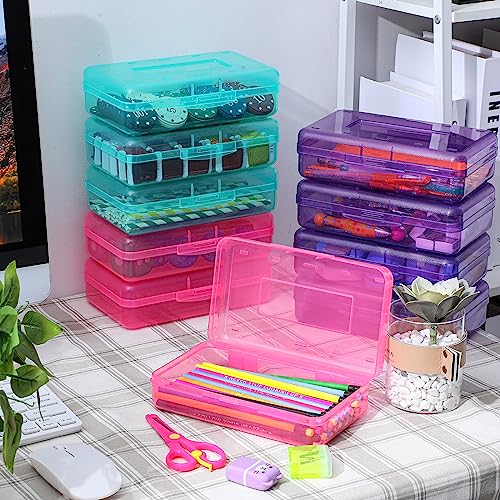 Image of Fainne 24 Pack Clear Plastic Pencil Box,Turquoise, Purple, Pink | Stackable Organizer for School Supplies, Large Case for Crayons Markers, Snap-lid Keeps Stationery Secure, Bulk Set