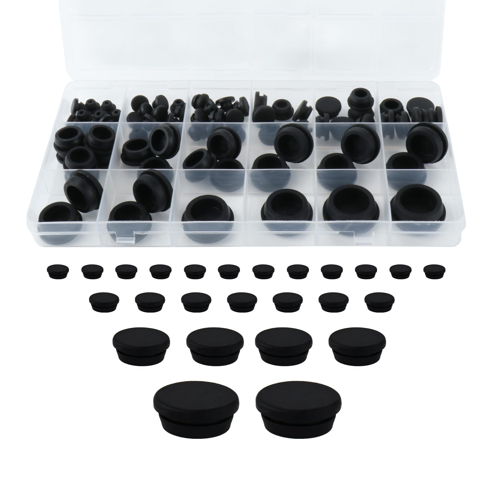 78 Pcs Black Silicone Hole Plugs, Rubber Bungs for Holes, 12 Sizes Drill Hole Cover Caps, Plastic Plugs for Holes, Waterproof Round Rubber Stoppers for Pipes Holes(4.5-15mm)