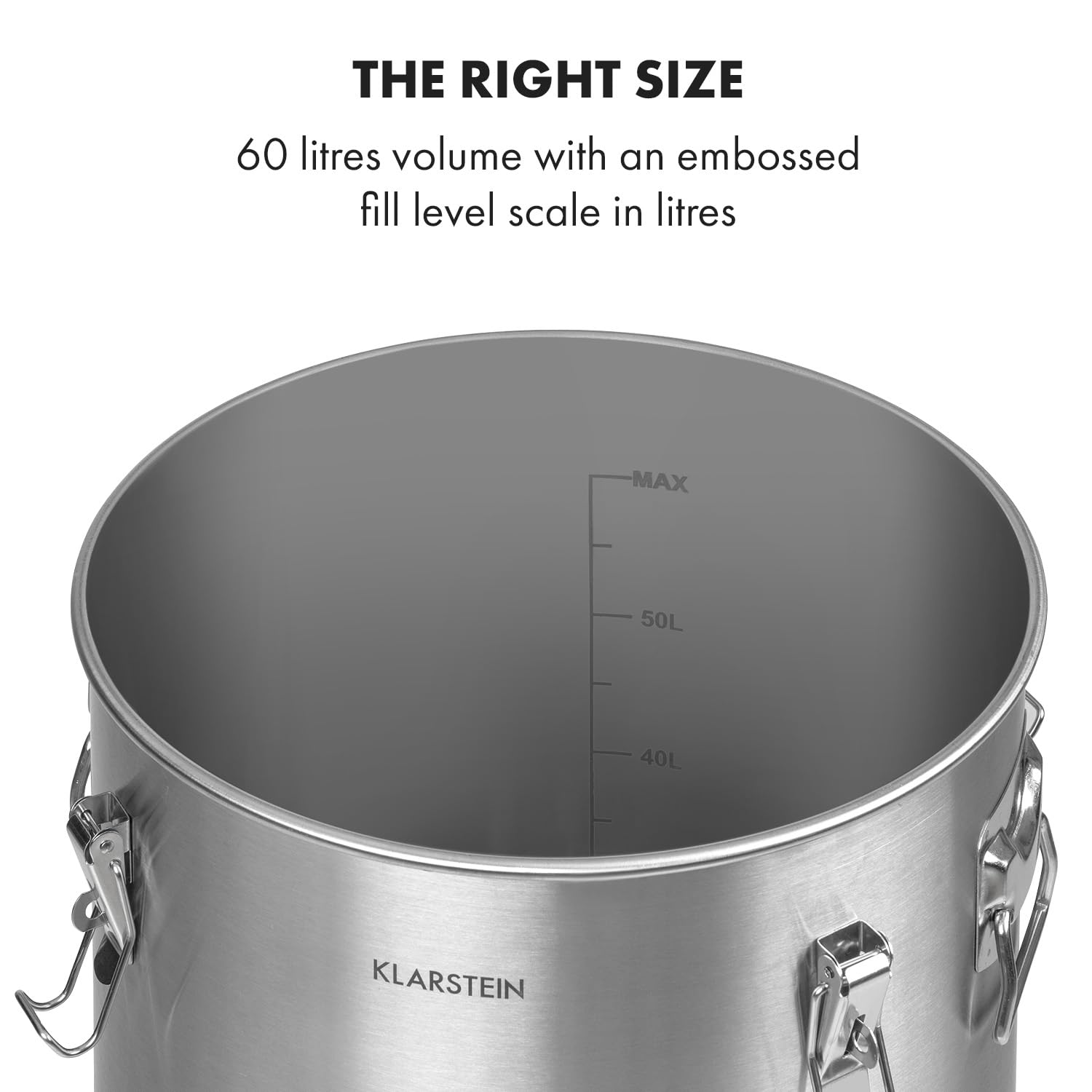 Klarstein Gärkeller Pro XL kocioł fermentacyjny kocioł zacierny - stożkowy, pojemność: 60 l, termometr, zawór spustowy drożdży, śluza: hermetyczna pokrywa z klipsami mocującymi, srebrny