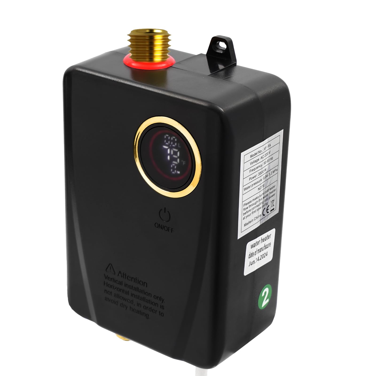 Podgrzewacz wody, 3500 W, odporny na ciśnienie, mini elektryczny podgrzewacz wody ze wskaźnikiem temperatury LED, mocowanie na ścianie, bezzbiornikowy prysznic (czarny)