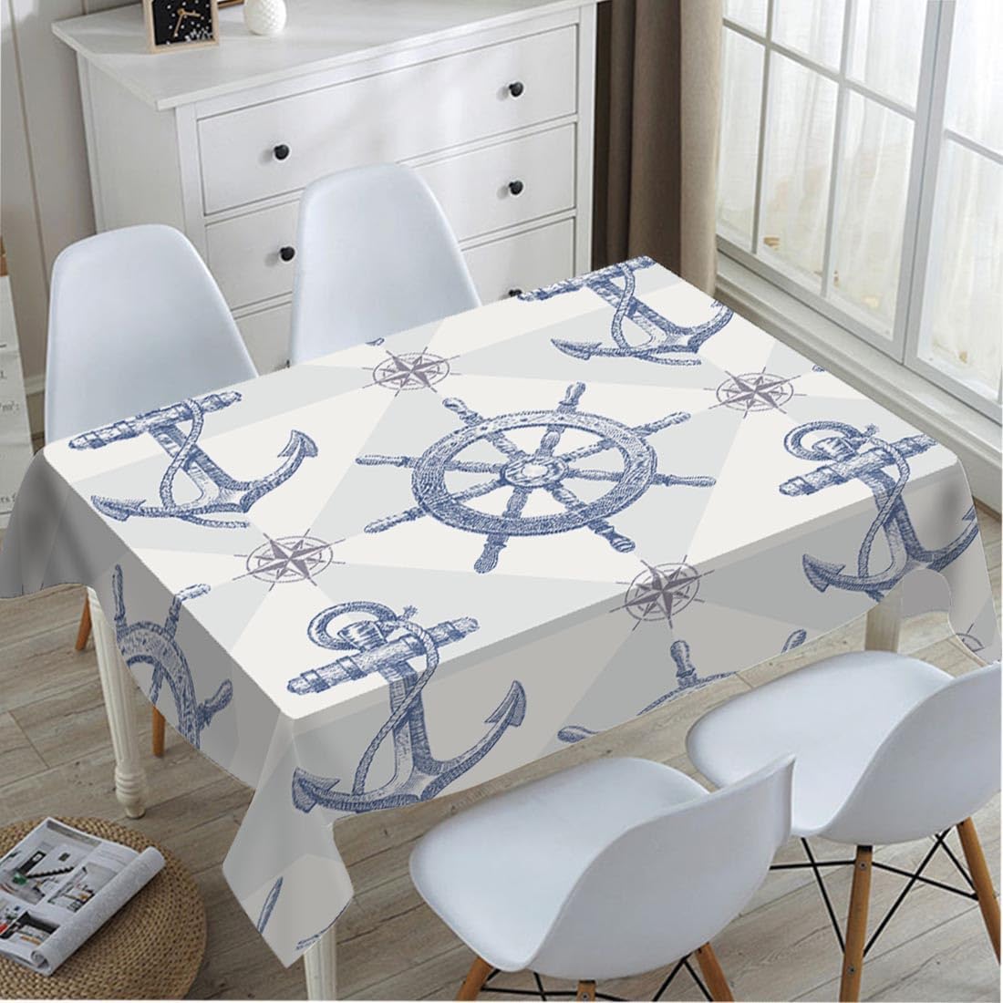 TKS MITLAN Tablecloth Ship Anchor Table Cloth Rectangle Table 60 x 84 Inch Rudder Compass Nautical Journey Vintage Kitchen Decorations for Home Dinner Party