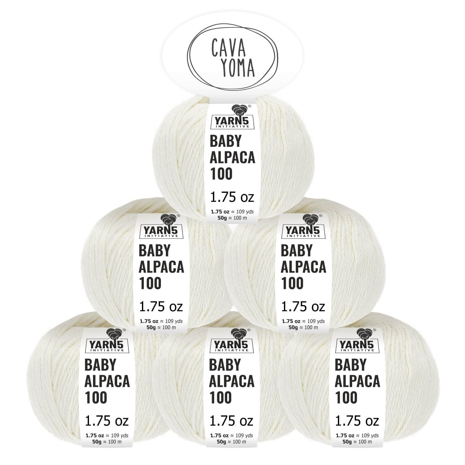 Ovillo de lana 100% Baby Alpaca en más de 50 colores (sin rayones), juego de lana DK de 300 g (6 x 50 g), lana de alpaca suave para tejer y ganchillo en 2 pesos de hilo - Bulky & DK por Cavayoma