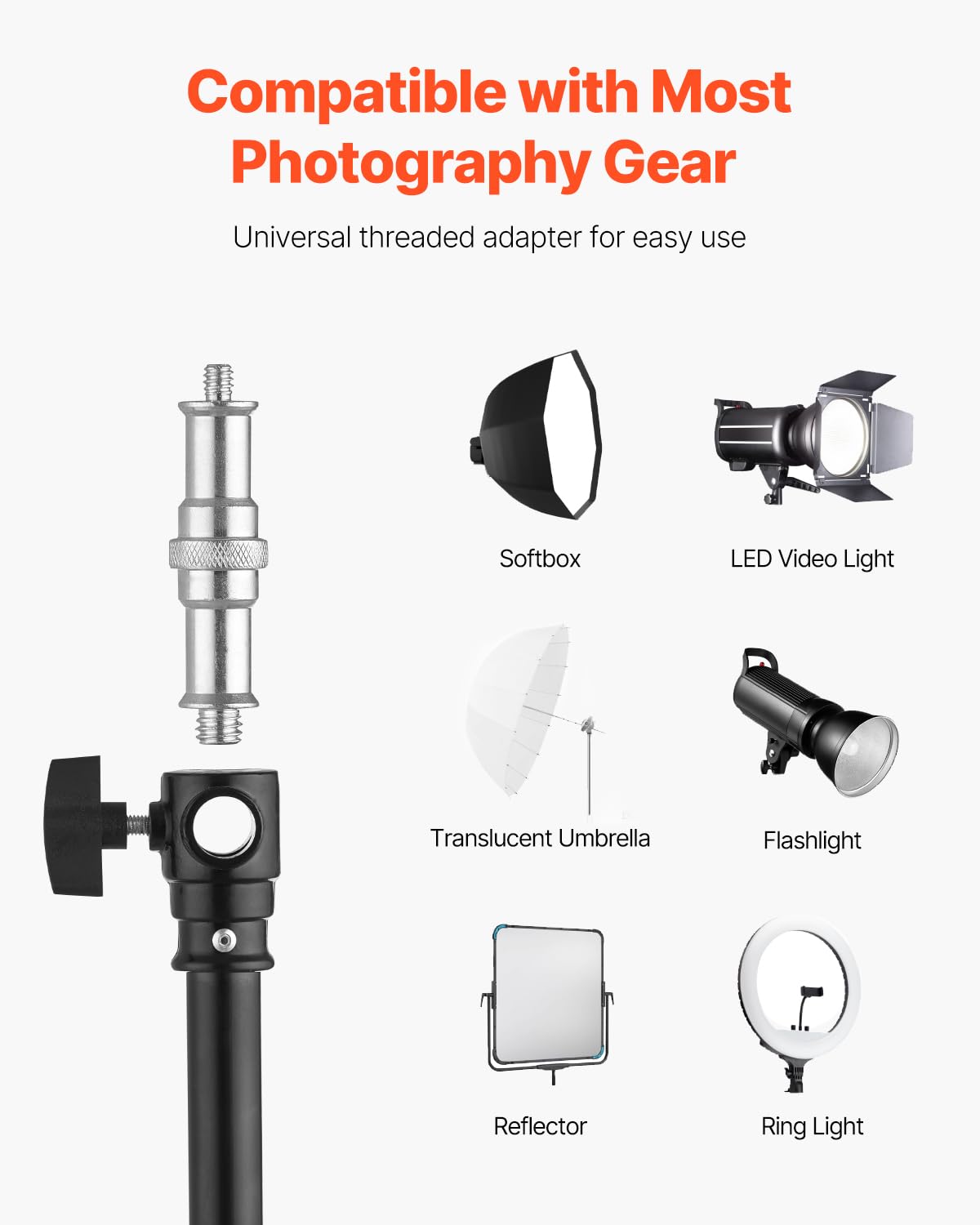 VEVOR Support d'éclairage en Aluminium, Hauteur Max. 390 cm, trépied de Photographique réglable, avec Bras flèche, Sac Sable, Charge Max. 5 kg, pour boîte à lumière, Flash de Studio, Anneau Lumineux