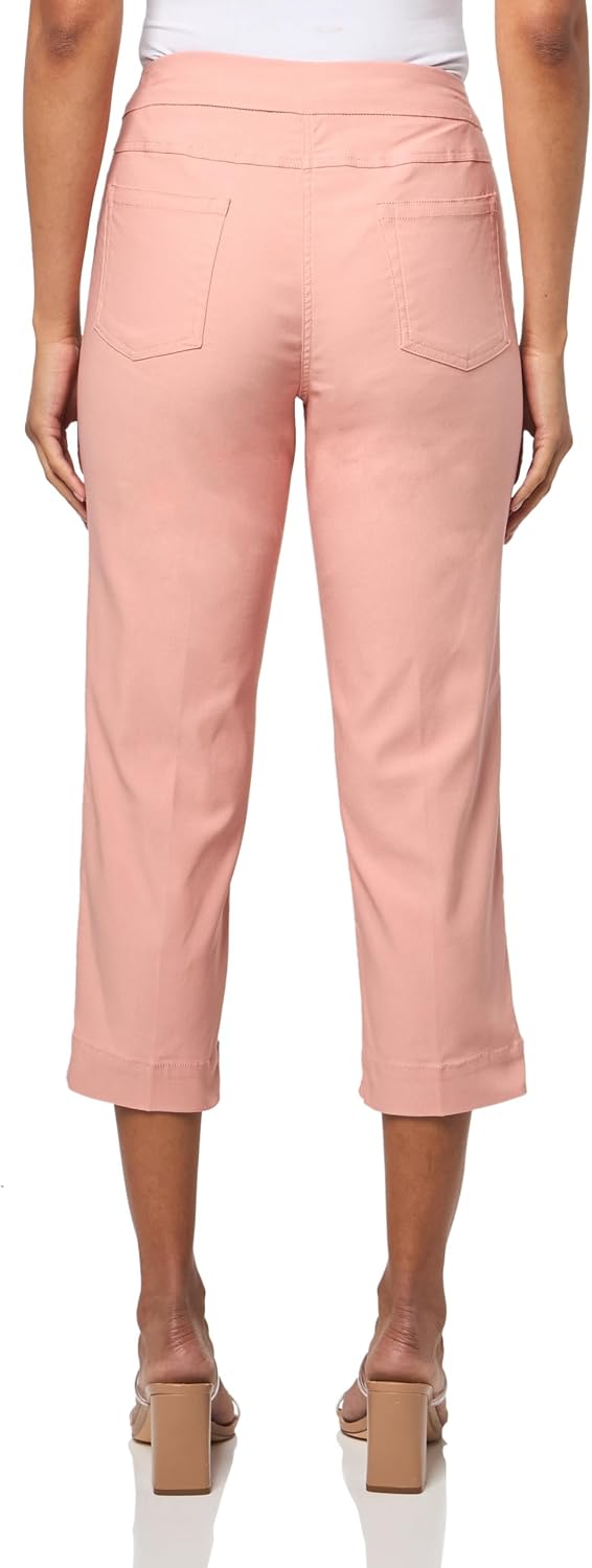 SLIM-SATION Women's Pull On Solid Fine Line Petite Twill Crop