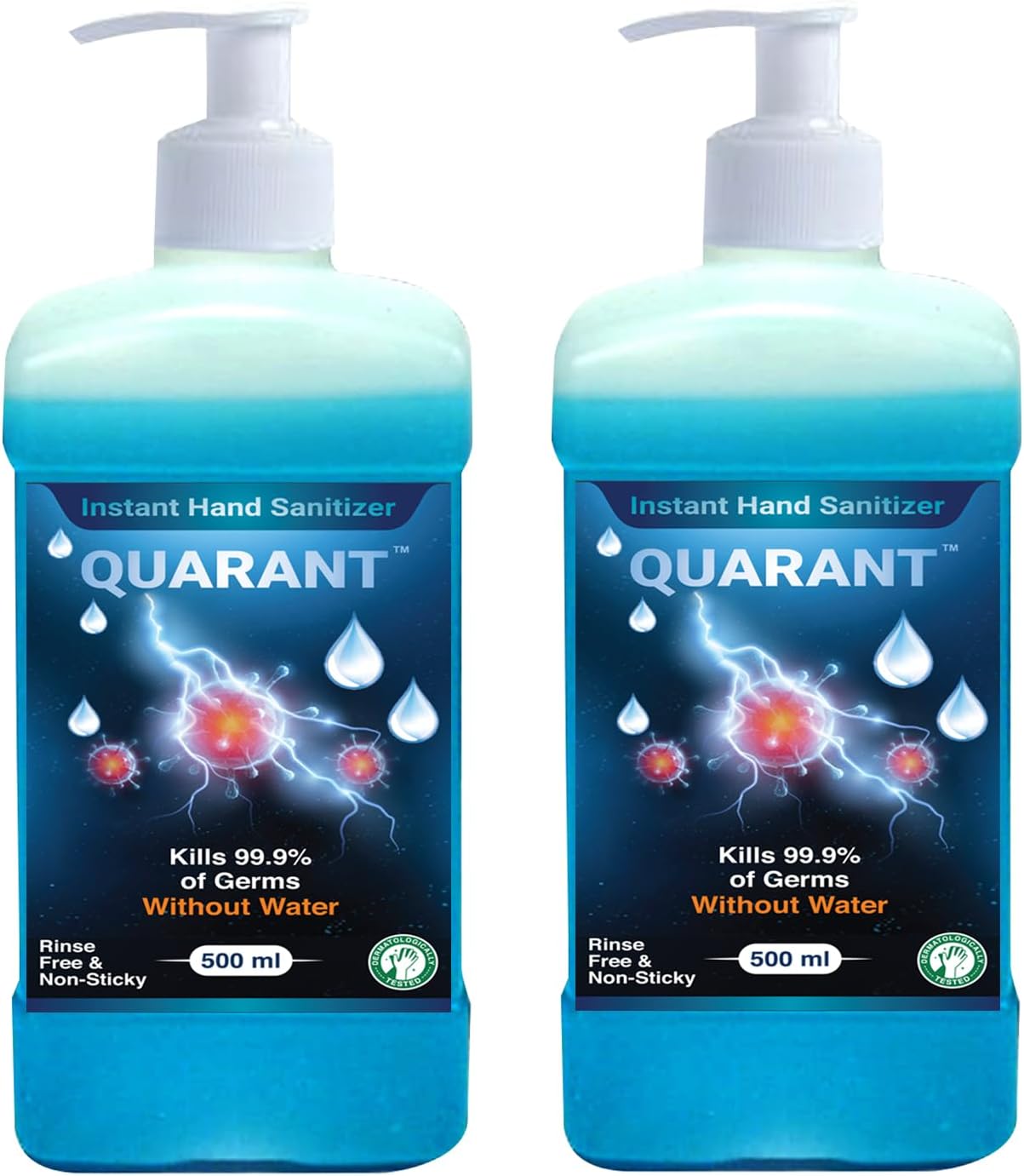 80% Alcohol Based Instant Hand Sanitizer Pump, Kills 99.9% Germs, WHO Recommended Formula & FDA Approved, 500 ML (Pack of 2 Bottles)