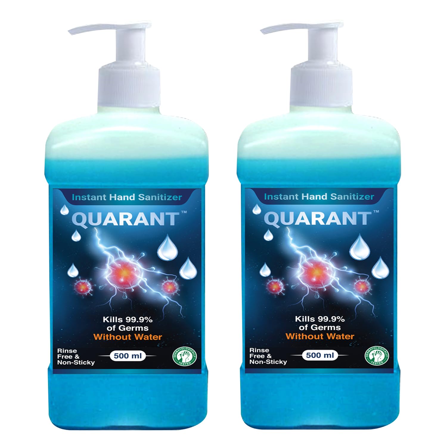 80% Alcohol Based Instant Hand Sanitizer Pump, Kills 99.9% Germs, WHO Recommended Formula & FDA Approved, 500 ML (Pack of 2 Bottles)