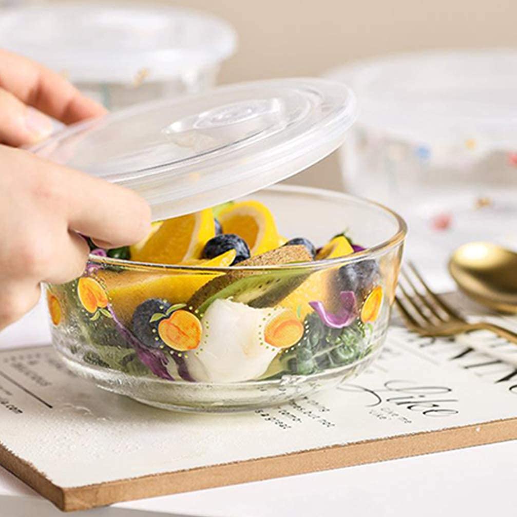 Contenitore per Alimenti In Vetro Rotondo 3 Pezzi, Casseruola In Vetro, Insalatiera Trasparente Riutilizzabile con Coperchio Ermetico per La Preparazione Dei Pasti-A