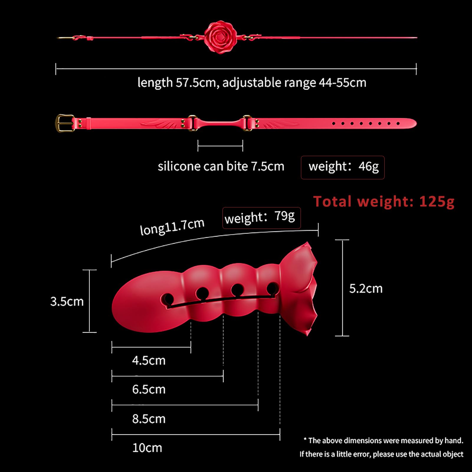 Multi-Section Adjustable Ball Gag Exercise Rose Shape Open Mouth Gag Bondage Gear Silicone Gag Couple Props Adult Sex Toys(): Black