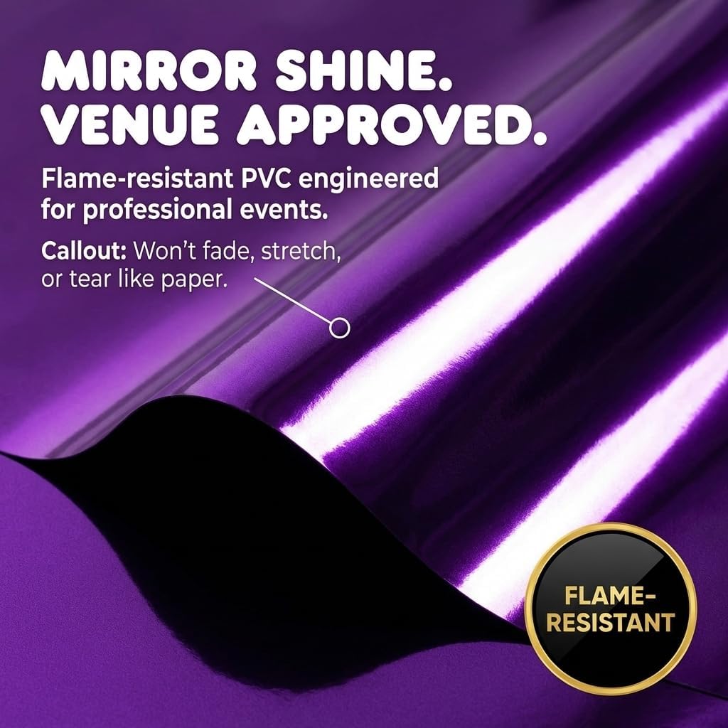 Anderson's Purple Shiny Metallic PVC Roll: 47" x 100' Flame-Resistant Event Decor for Weddings, Parties, Photo Booths, Gift Wrap, Table Covers, Backdrops, Crafts & Holiday Decorations