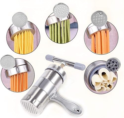 XIAN Máquina manual de pasta para hacer pasta, máquina de exprimir jugos de acero inoxidable, para hacer fideos y fettuccine, con 5 moldes de fideos disponible en Yaxa Colombia