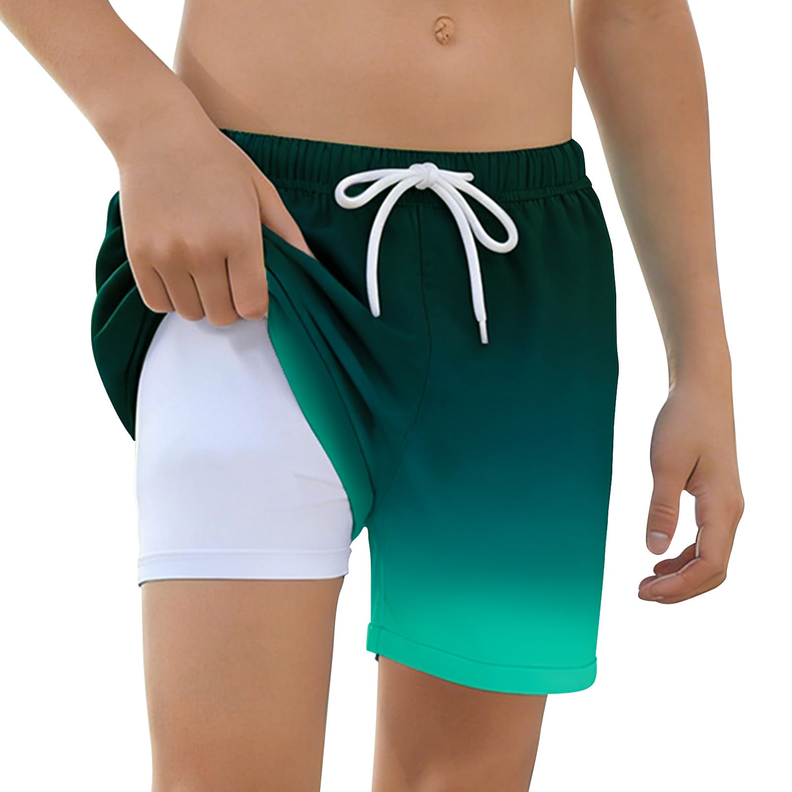 Badehose Jungen 5-16 Jahre Ohne Netz mit Innenhose - Kompressions Schwimmshorts mit Kordelzug & Tasche