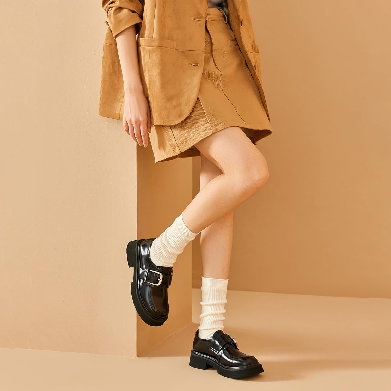 BEAU TODAY Platform Leather Loafers for Women, Chunky Lug Sole Loafers Women, Comfortable Slip-on Business Casual Non-Slip Round Toe Office Ladies Dress Shoes - Image 2