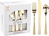 Vista 15 de WDF 120 cubiertos de plástico dorado – Juego de cubiertos desechables de plástico dorado resistente – 40 tenedores, 40 cucharas, 40 cuchillos