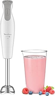 Moulinex Mixeur plongeant, 600 W, 2 vitesses, Poignée ergonomique, Pied antiéclaboussures inox, Compatible lave-vaisselle, 4 lames technologie Powelix, Daily Chef Blanc DD551110