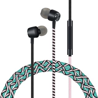 3.5 Jack Wired Earphones Teens Braided Headphones - Tangle Free Earbuds with Microphone High Definition in-Ear Sports Headset for Cellphones Laptop (Green)