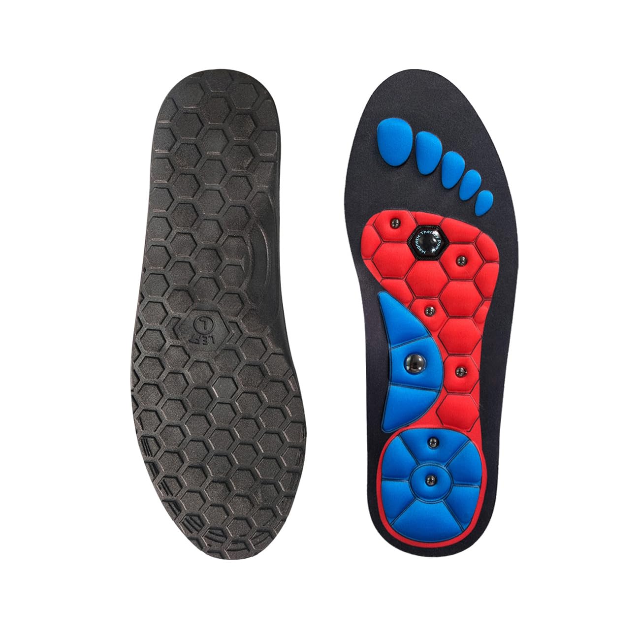 Magnetische Massage Einlegesohlen – Orthopädische Schuheinlagen für Herren & Damen, Komfort & Dämpfung bei Arbeit, Sport & Alltag, Akupressur mit 6 Magneten, Zuschneidbar, EU 35–47