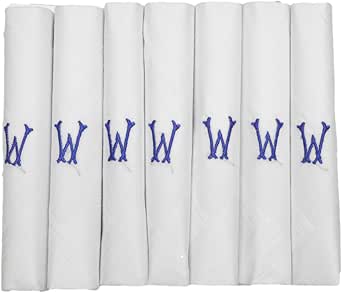 2 Packs Of 7 Mens/Gentlemens White Handkerchiefs, Embroidered