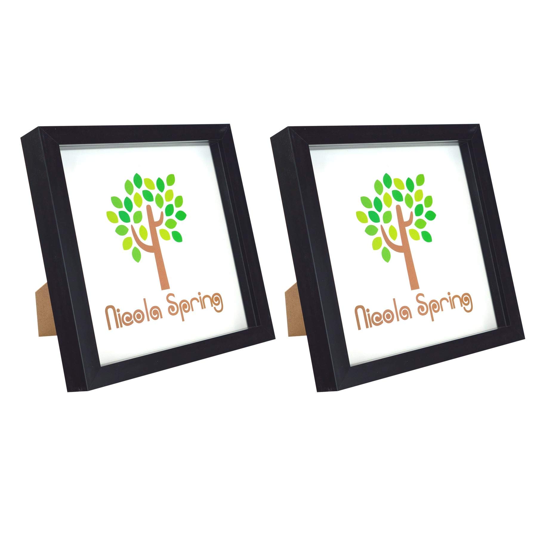 Nicola Spring Black 3D Shadow Box Photo Frames - 8X8 (20X20cm) - Pack Of 2 - 3D Photo Frame Box Picture Frame Box Square Display Case For Crafts, Keepsakes, Wedding, Graduation Size 3