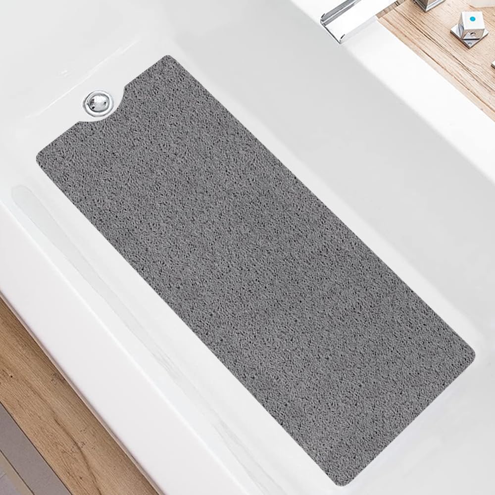 Haoleshite Grey Bathtub Mat Non Slip 100X40cm, Pvc Loofah Soft Safety Massage Long Non Slip Bath Tub Mat, Shower Mats For Bathtubs With Drain Holes, Quick Dry (Grey)
