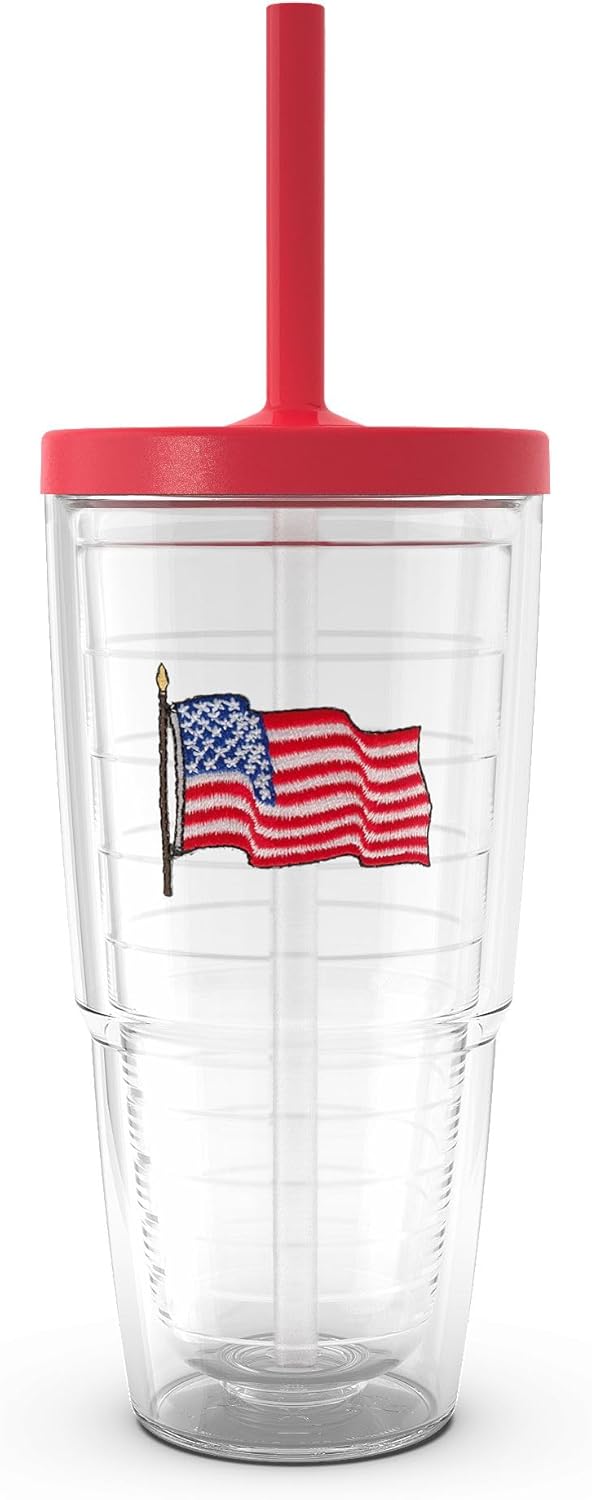 Tervis American Flag Made in USA Double Walled Insulated Tumbler Travel Cup Keeps Drinks Cold & Hot, 24oz with Straw Lid, Classic