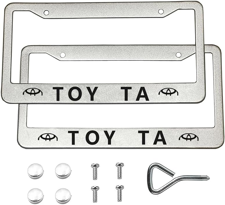 2 Pack License Plate Frames for Toyota Owners, Stainless Steel Car License Plate Cover Car Accessories with Screw Caps