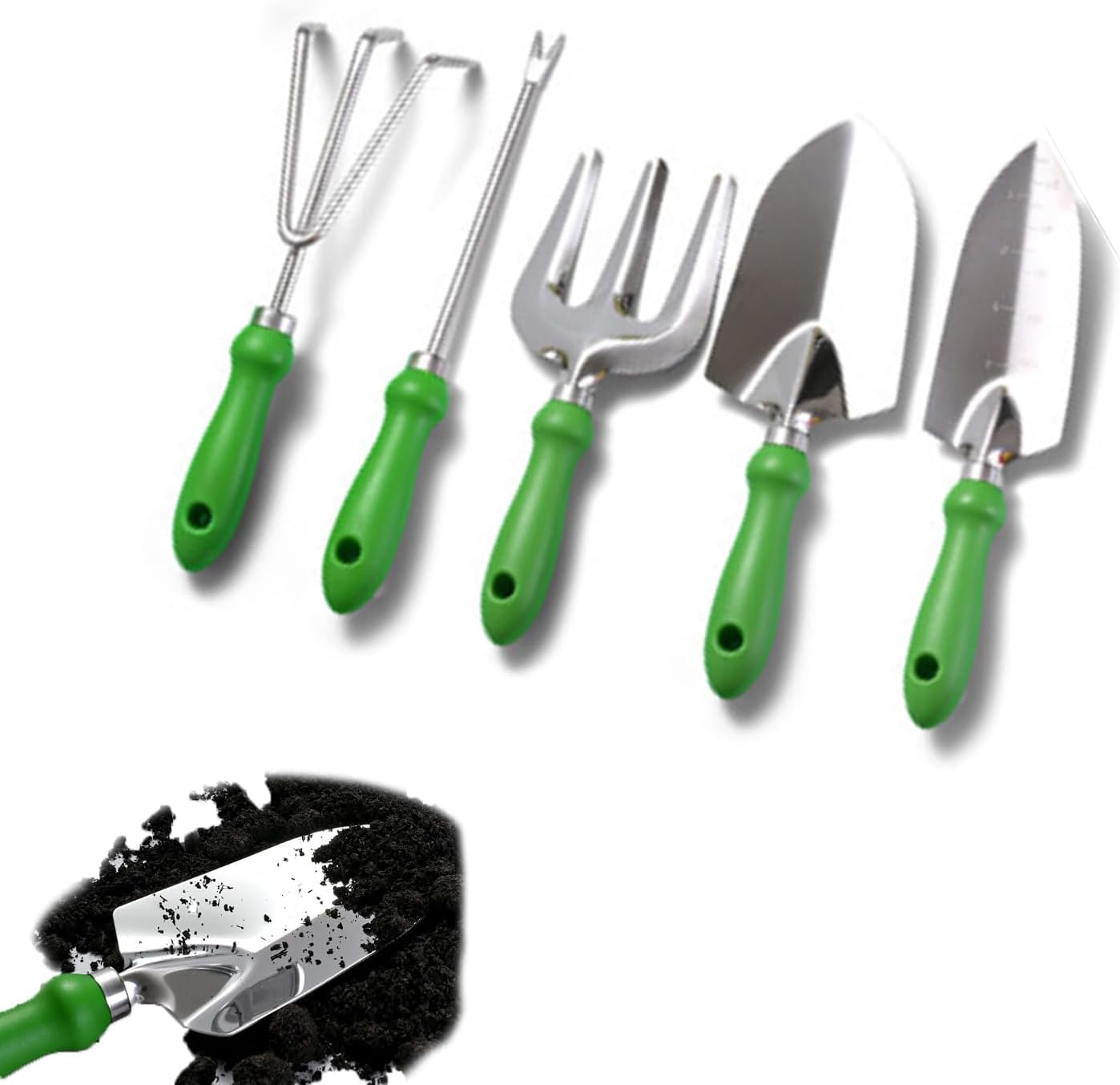 5-Piece Heavy Duty Stainless Steel Garden Tools Set: Rust-Proof Trowel, Weeder, Hand Fork, Hand Rake & Transplanter. Ideal Gardening Gifts for Men & Women, Perfect for Indoor/Outdoor Plants.