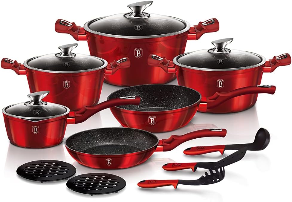 Berlinger Haus 15Pcs Metallic Cookware Set (Burgundy)