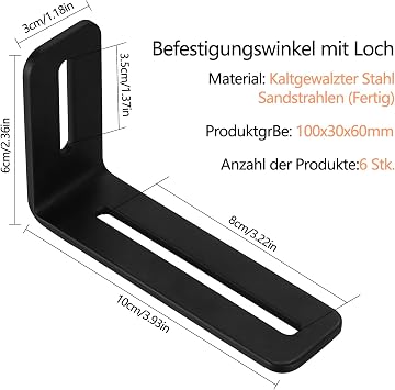 Adjustable Mounting Bracket with 2 Slots, 6 Pieces L-Shaped Furniture Corner Bracket Corner Connectors, 90 Degree Adjustable Angle Right Angle Brackets, (101+60) x30mm/Thickness 3mm