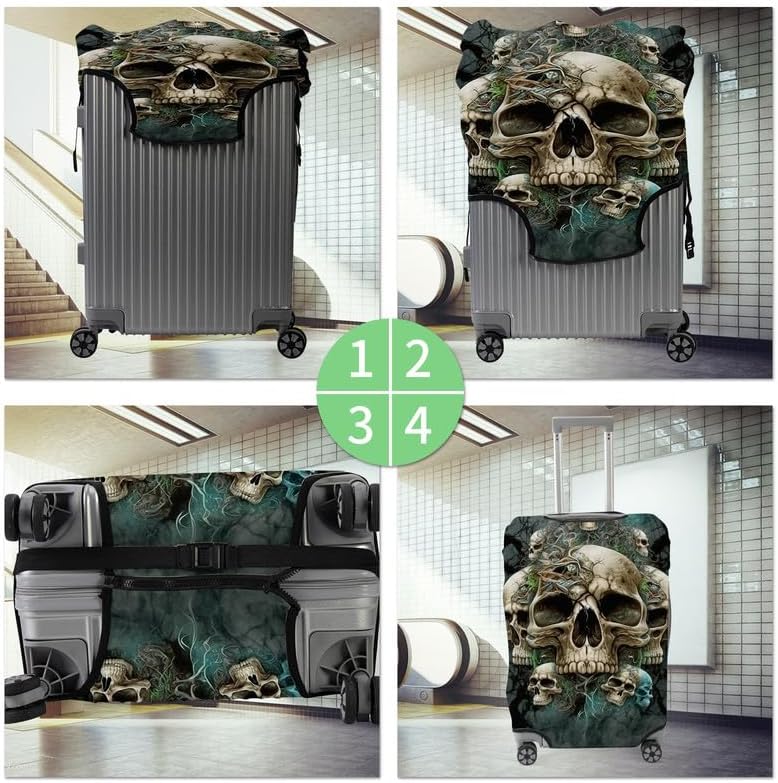FUYOCWE Luggage Covers for Suitcase TSA Approved,Elastic Washable Suitcase Cover Protector,Skulls Gothic Art Luggage Cover Sleeve Wrap for 30 31 32 Inches Suitcase Travel Accessories