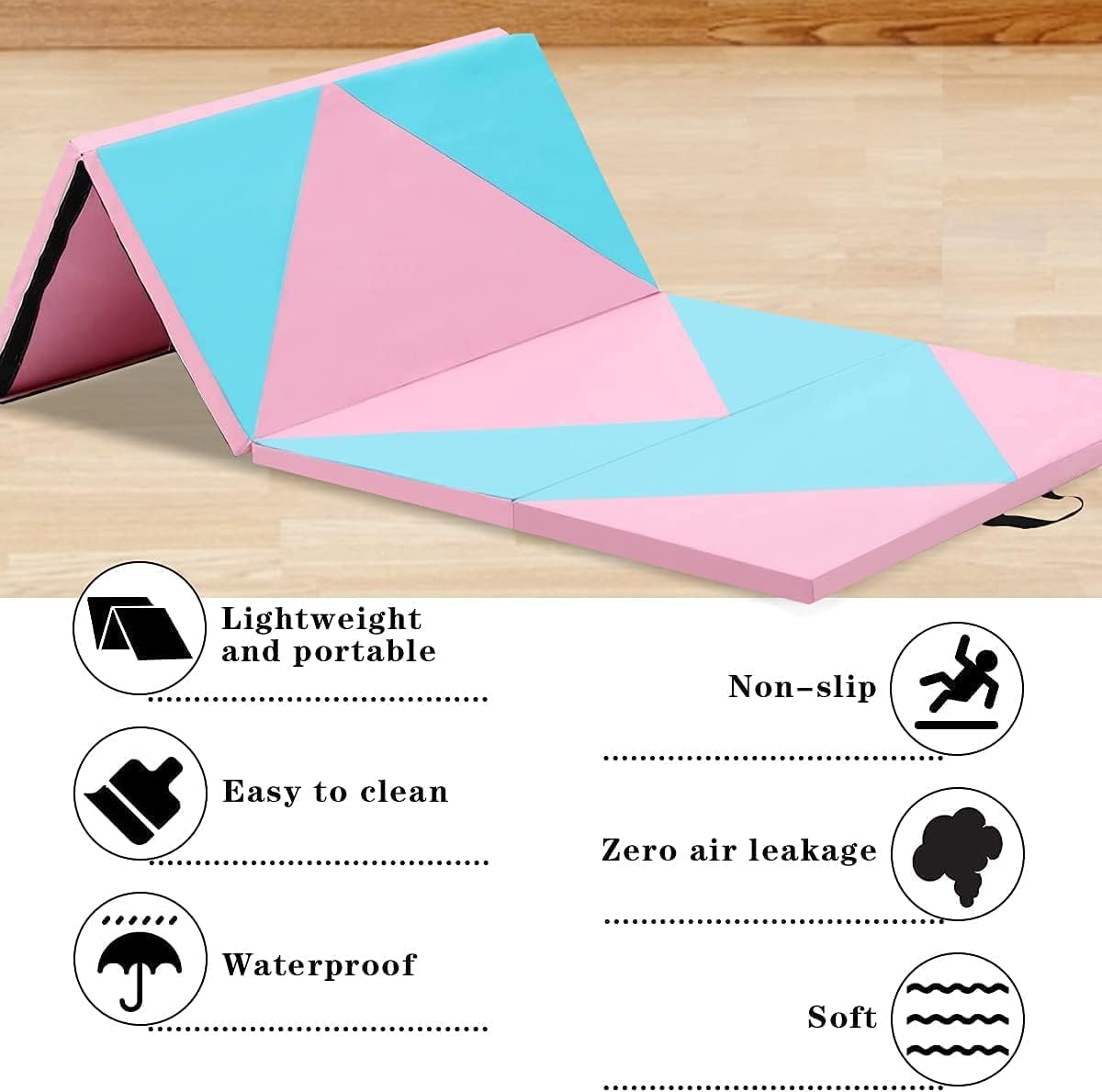 Folding Gymnastics Mat, Multi-Size 6' /8' /10' Length Exercise Mat with Hook & Loop Fastener or Folding Gym Mat Tumbling Mat Yoga Mat - Exercise Aerobics Mats Stretching Fitness for Outdoor & Home Gym Fitness